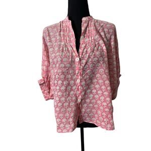 India Collection Emerson Fry Pink Pleated Oversized Organic Cotton Shirt Sz OS